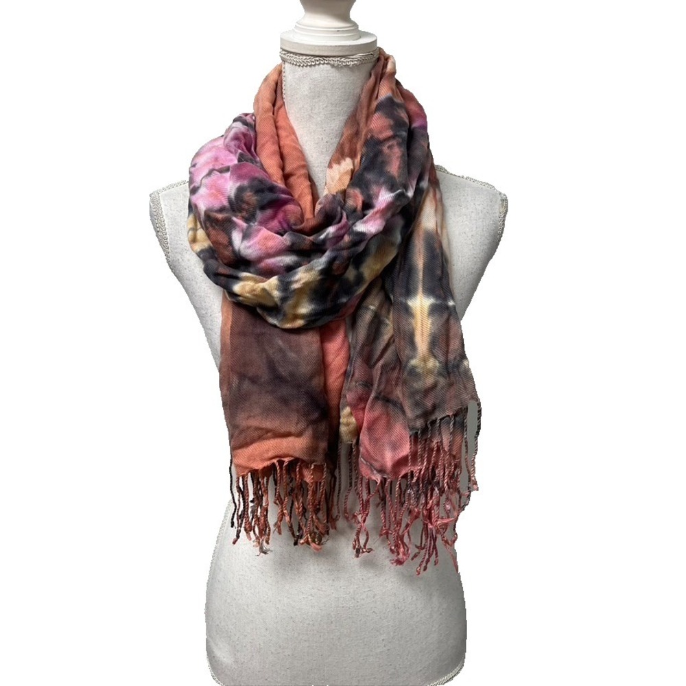 Brightly‎ Twisted Tie Dye Rectangle Scarf Shawl Wrap Tassel Hippie Boho Artsy